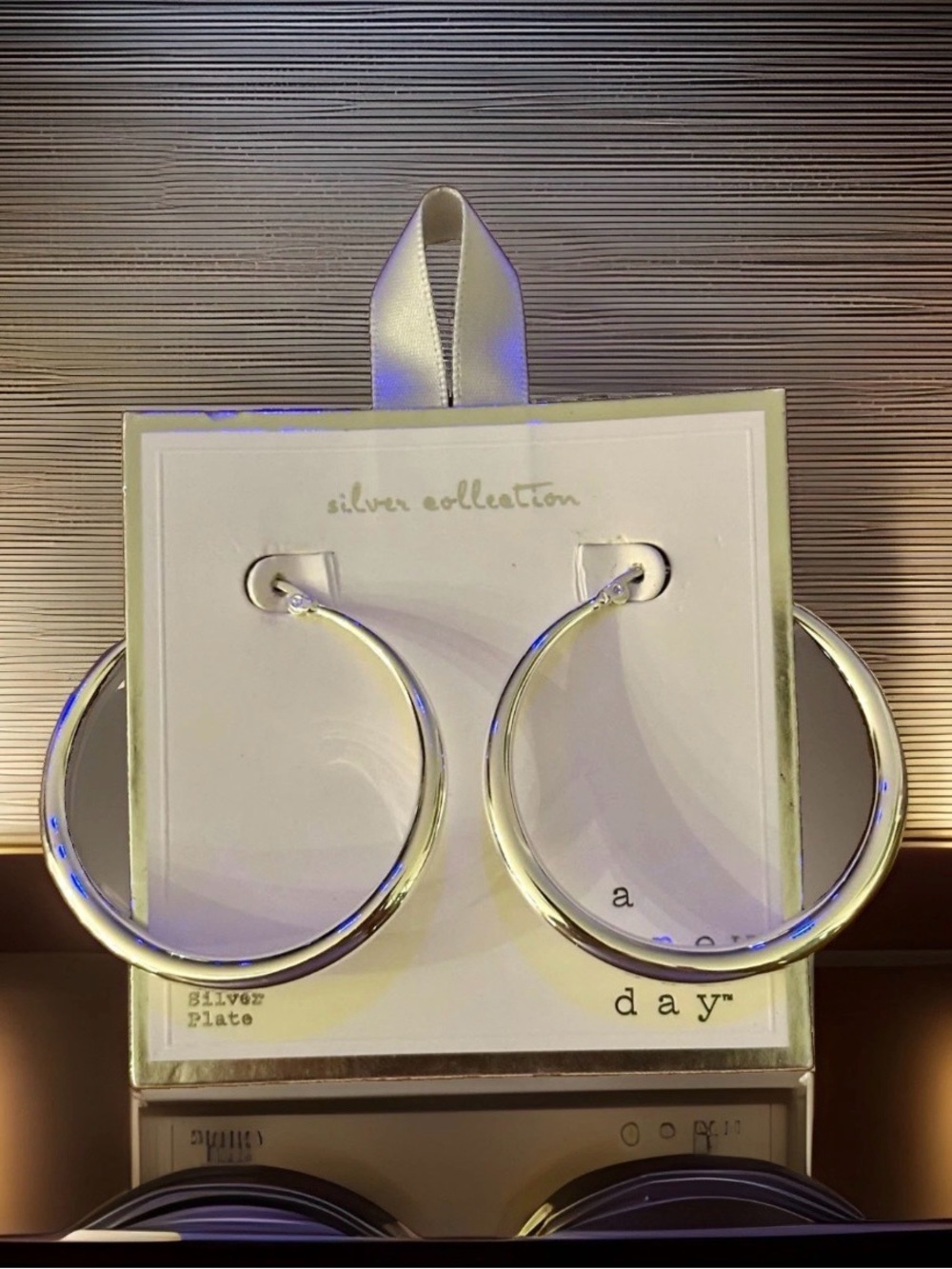 A New Day Silver Plated Large 1.5 Inch Tube Hoop Earrings Nickel Free NWT